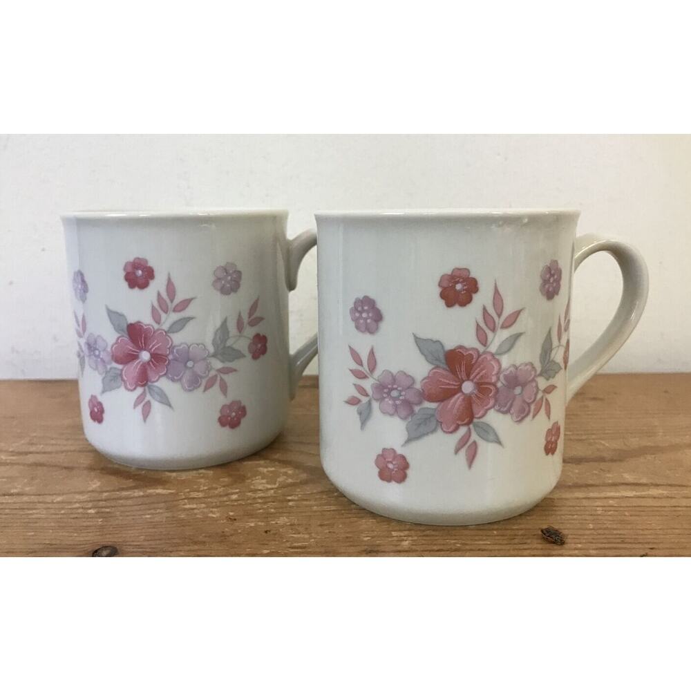Set Pair 2 Vintage Schmidt Brasil Porcelain Flower Floral Purple Coffee Mugs